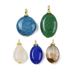 (52) Непрозрачная лаванда Природные каменные смешанные подвески, с латунной фурнитурой , реальный 18 k позолоченный, без кадмия и без свинца, стойки покрытие, долговечный, смешанные окрашенные и неокрашенные, разнообразные, разноцветные, 19.5~25x10.5~15x5~6 мм, отверстие : 2.5~3 мм