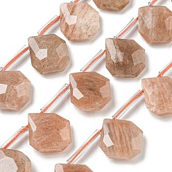 Peach Moonstone Натуральный персиковый лунный камень, Топ пробуренной, слеза, граненые, 15x13x5 мм, отверстие : 0.8 мм, около 24 шт / нитка, 15.35''~16.14'' (39~41 см)