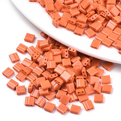 Темно-Оранжевый Стеклянный бисер с отверстиями fgb 2, непрозрачных цветов, квадратный, темно-оранжевый, 5x4.5~5.5x2~2.5 мм, отверстие : 0.5~0.8 мм, около 1180 шт / упаковка