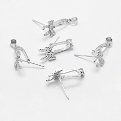 Платина Родиевое покрытие 925 подвески из стерлингового серебра, с кубического циркония, ледоруб и щепотку поручительств, бантом, платина, 3.5x9 мм внутренним диаметром, 19.5x8x6 мм, отверстия : 3x3.5 mm и 1 мм, штифты : 0.5 мм