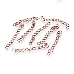 Red Copper Iron Ends with Twist Chains, Cadmium Free & Lead Free, Red Copper, 50x3.5mm, Links: 5.5x3.5x0.5mm