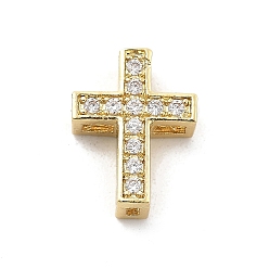 Настоящее золото 18K Латунные микропаве прозрачные подвески с фианитом, крест прелести, стойки покрытие, долговечный, без свинца и без кадмия, реальный 18 k позолоченный, 13x9.5x3.5 мм, отверстие : 0.7 мм