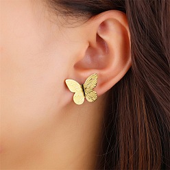 Golden 304 Stainless Steel Stud Earrings, Butterfly, Golden, 15x19mm