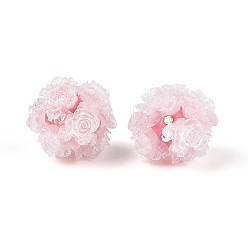 Pink Бусины из полимерной глины со стразами и рельефными смоляными розами, для телефонных цепей, кукольные брелоки и украшения для сумок, розовые, 22~26 мм, отверстие : 2~2.5 мм