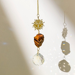 Красный Камень Стекло подвесные украшения, с металлической фурнитурой и натуральным тигровым глазом, подвесные украшения для домашней спальни, 260~270x30~40 мм