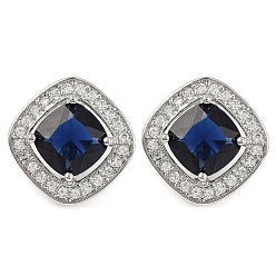 Темно-Синий Серьги-гвоздики с ромбами из кубического циркония, ювелирные изделия из латуни и платины для женщин, темно-синий, 15x15 мм