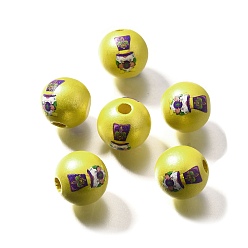 Santa Claus Печатное натуральное дерево, жемчужные, карнавальная серия, Дед Мороз, 15.5x14.5 мм, отверстие : 4.5 мм