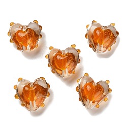 Сэнди Коричневый Бусины лэмпворк , с эмалью, сердце, песчаный коричневый, 14~15x15~15.5x8.5~9.5 мм, отверстие : 1.4 мм