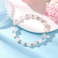 Розовый Кварц Круглые эластичные браслеты из натурального зеленого авантюрина и розового кварца для женщин, внутренний диаметр: 2-3/8 дюйм (5.9 см)