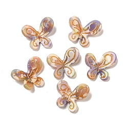 Лиловый Подвески из ацетата целлюлозы (смолы), металлические подвески-бабочки с инкрустацией, сирень, 25x27.5x3 мм, отверстие : 1.6 мм