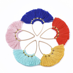Gemischte Farbe Quastenanhänger aus Polycotton (Polyester-Baumwolle), mit Messing-Zubehör, Kreissektor Fächer, Licht Gold, Gemischte Farbe, 35~38x34~40x3 mm, Bohrung: 19x12 mm