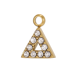 Настоящее золото 14K 304 подвески из нержавеющей стали, треугольник прелести, ионное покрытие (ip), с четким кубического циркония, реальный 14 k позолоченный, 10x8 мм, отверстие : 1.5 мм
