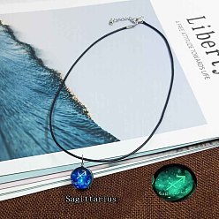Стрелец Ожерелья из цинкового сплава и светящегося синего стекла с подвеской в виде созвездия, черные вощеные шнуры, платина, Стрелец, 15.75 дюйм (40 см)