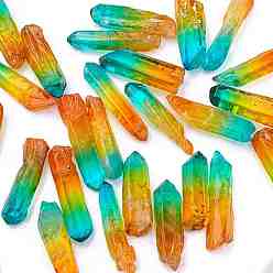 Colorful 3-Tone Electroplated Natural Quartz Crystal Bullet Shape, No Hole/Undrilled, for Collecting, Wire Wrapping, Wicca Craft, Colorful, 30~50mm