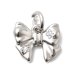 Платинированный Латунные микро проложить кубического циркония прелести, бантом, долговечный, стойки покрытие, с целью перехода в кольце, Реальная платина, 10.5x11.5x2 мм, отверстие : 3 мм