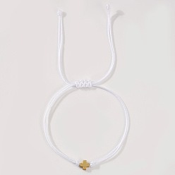 Белый Регулируемые браслеты из полиэфирного шнура, Золотистый латунный крестик-подвеска для женщин, белые, 11.02 дюйм (28 см)