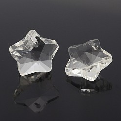 Clear Faceted Star Glass Charms, Clear, 13x14x8mm, Hole: 1mm