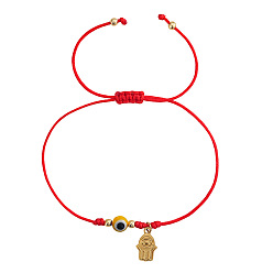 Желтый Браслеты из плетеных бусин со стеклянным оберегом от сглаза, Браслеты с подвесками в виде руки хамса из нержавеющей стали, желтые, внутренний диаметр: 11.02 дюйм (28 см)