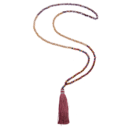 Mixed Color DIY Necklace Setting, with Nylon Tassel Big Pendant, Glass Beads and Nylon Thread, Mixed Color, 6x4mm, Hole: 1mm