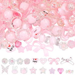 Pink 160Pcs 16 Styles Mixed Styles Acrylic Beads, Mixed Shapes, Pink, 9~25x10~34x5.5~14.5mm, Hole: 1~3.5mm, 10pcs/style