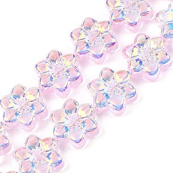 Pink Стеклянные бусины с гальваническим покрытием , цветок, с покрытием AB цвета, с половиным покрытием, розовые, 12x13x5 мм, отверстие : 1 мм, около 50 шт / нитка, 25.59'' (65 см)