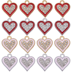 (52) Непрозрачная лаванда 40 шт 4 стиль подвески из сплава эмали, с кристально горный хрусталь, шарма сердца, разноцветные, 15x13.5x2 мм, отверстие : 2 мм, 10 шт / стиль