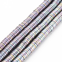 Rainbow Plated Electroplate Non-magnetic Synthetic Hematite Beads Strands, Matte Style, Heishi Beads, Disc/Flat Round, Rainbow Plated, 4x1mm, Hole: 1mm, about 430pcs/strand, 16.1 inch