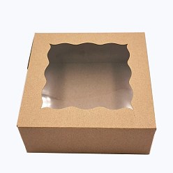 Camel Bakery Box, with PVC Display Window, Cardboard Gift Packaging Boxes for Cookies, Small Cakes, Muffin, Square, Camel, 15.3x15.3x7.6cm, Window: 10.5x10.5cm