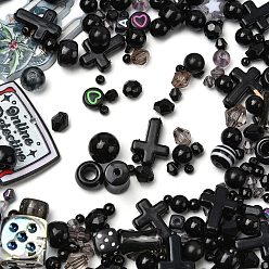 Black Opaque & Transparent Acrylic Beads, Mixed Shapes, Black, 3.5~42.5x3.5~47x3.5~18mm, Hole: 1.6~4.5mm