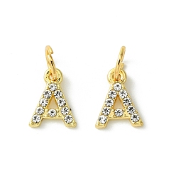 Letter A Rack Plating Alloy Rhinestone Pendants, Cadmium Free & Lead Free, 26 Letter, Letter A, 11x2~9x2mm, Hole: 3.5mm
