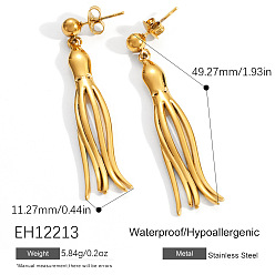 Золотой 304 из нержавеющей стали болтаться серьги, осьминог, золотые, 49.27x11.27 мм