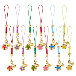 (52) Непрозрачная лаванда 12 шт. 6 цвета железо эмаль цветок и колокольчик подвеска мобильный ремешки, с полиэфирным кордом, разноцветные, 107 мм, 2 шт / цвет