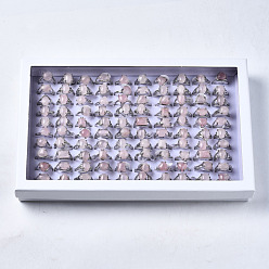 Розовый Кварц Природного розового кварца кольца, со сплавочной фурнитурой, cmешанный размер, разнообразные, платина, 16~18 мм, 100 шт / коробка