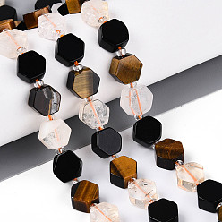 Смешанные камни Нити из бусин из натурального обсидиана, цитрина и тигрового глаза, шестиугольник, с бисером и картоном, 7.5~10x8.5~10.5x3.5~6 мм, отверстие : 0.7~1 мм, около 17~18 шт / нитка, 7.09~7.68 дюйм (18~19.5 см), 1 прядь / комплект