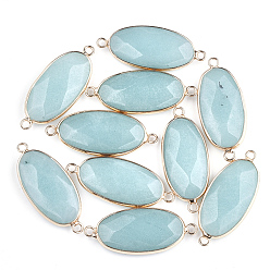 Амазонит Соединители звеньев натурального амазонита, с латунной фурнитурой , граненые, овальные, золотые, 39x16x6 мм, отверстие : 2 мм