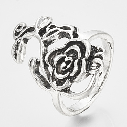 Argent Antique Bagues d'alliage, grosses bagues, rose, argent antique, taille 10, 20mm