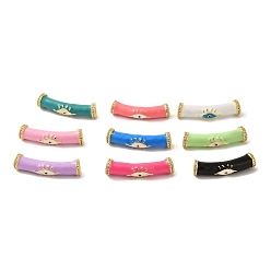 (52) Непрозрачная лаванда Латунный микропаве кубический цирконий с эмалевыми трубчатыми бусинами, без кадмия, без никеля и без свинца, реальный 18 k позолоченный, глаз, разноцветные, 10x33x8 мм, отверстие : 3.2 мм