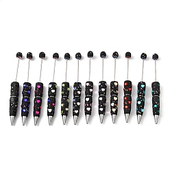 Черный Железная ручка из бисера, шариковая ручка, с полимерным глинистым горным хрусталем и стеклом, для индивидуальной ручки с ювелирными бусинами, чёрные, 145x16 мм