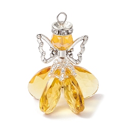 Золотистый Стеклянные подвески, ангельское очарование, с бусинами из сплава и 304 петлями из нержавеющей стали, граненые, золотые, 32x28x26 мм, отверстие : 3.5x3 мм