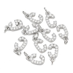 Letter C Colgantes Shegrace de latón con microengaste de circonitas cúbicas transparentes, sin níquel, 925 chapado en plata de ley, amuletos de la letra c, 12x6.5x2.5 mm, anillo de salto: 5x1 mm, diámetro interior: 3 mm
