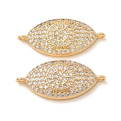 Real 18K Gold Plated Brass Micro Pave Clear Cubic Zirconia Connector Charms, Evil Eye Links, Rack Plating, Long-Lasting Plated, Cadmium Free & Lead Free, Real 18K Gold Plated, 11x23.5x3mm, Hole: 0.9mm
