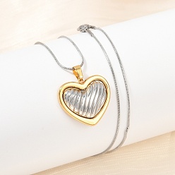 Сердце 304 двухцветные подвески из нержавеющей стали для женщин, золотые и нержавеющая сталь цвет, сердце, 17.80 дюйм (45.2 см), Кулон : 21x23.5x6.5 мм