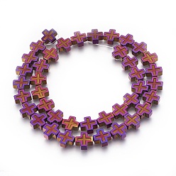 С Фиолетовым Покрытием Гальванические немагнитная синтетический гематит бисер пряди, полировать, крестик, с фиолетовым покрытием, 10x10x4 мм, отверстие : 1 мм, около 40 шт / нитка, 15.94 дюйм (40.5 см)