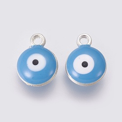 Kornblumenblau Doppelseitige Emaille-Charms aus platinierter Legierung, bösen Blick, Kornblumenblau, 13x10x5.2 mm, Bohrung: 1.6 mm