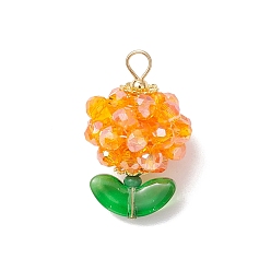 Золотистый Цветок стеклянные подвески, с 304 петлей из нержавеющей стали, граненый(32 граненый), золотые, 27.5~28x17~17.5 мм, отверстие : 3.5x3 мм