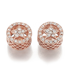 Kristall Legierung Rhinestone European Beads, hohl, Großloch perlen, flach rund mit Stern, Roségold, Kristall, 12x11x9 mm, Bohrung: 5 mm