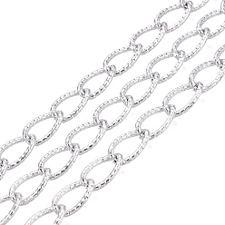 Silver Aluminium Teardrop Link Chains, Textured, Unwelded, with Spool, Silver, 14x8x1.5mm, about 65.62 Feet(20m)/Roll