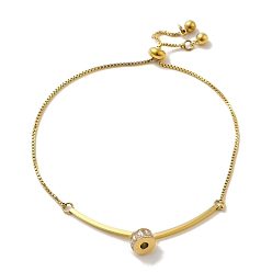 Real 14K Gold Plated Rhinestine Column Link Slider Bracelet, with Ion Plating(IP) 304 Stainless Steel Box Chains, Real 14K Gold Plated, Inner Diameter: 1-3/4~3 inch(4.5~7.5cm)