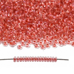 (779) Inside Color AB Crystal/Salmon Lined Toho 11/0 полукруглые бусины, японский бисер, (779) внутри цвет ab кристалл / на подкладке из лосося, 2.2x0.9 мм, отверстие : 0.8 мм, около 78000шт./фунт(450г)