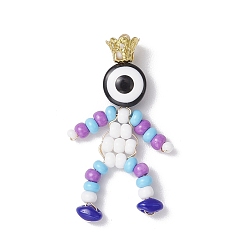 Темная Орхидея Подвески из стеклянных бусинок с рисунком в виде запекаемых красок, с бусинами из смолы от сглаза и железными колпачками, темные орхидеи, 34x18x6.5 мм, отверстие : 3 мм